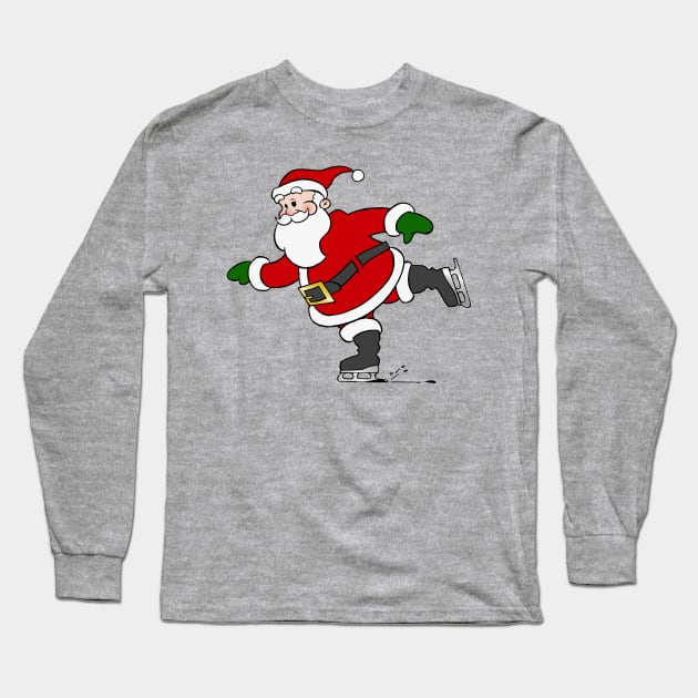 Skating Santa Claus Long Sleeve T-Shirt by Reading With Kids